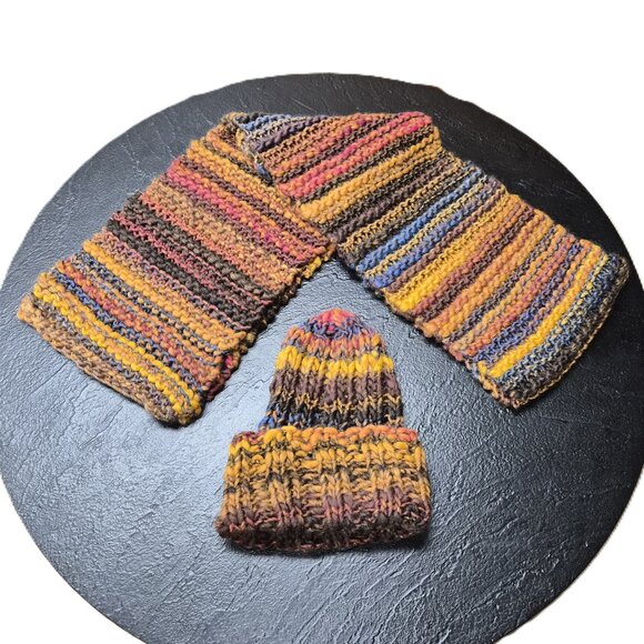 Handmade Wool Hat & Scarf Set – Multicolor – Soft Chunky Warm Cozy Rustic Soft - Picture 3 of 5